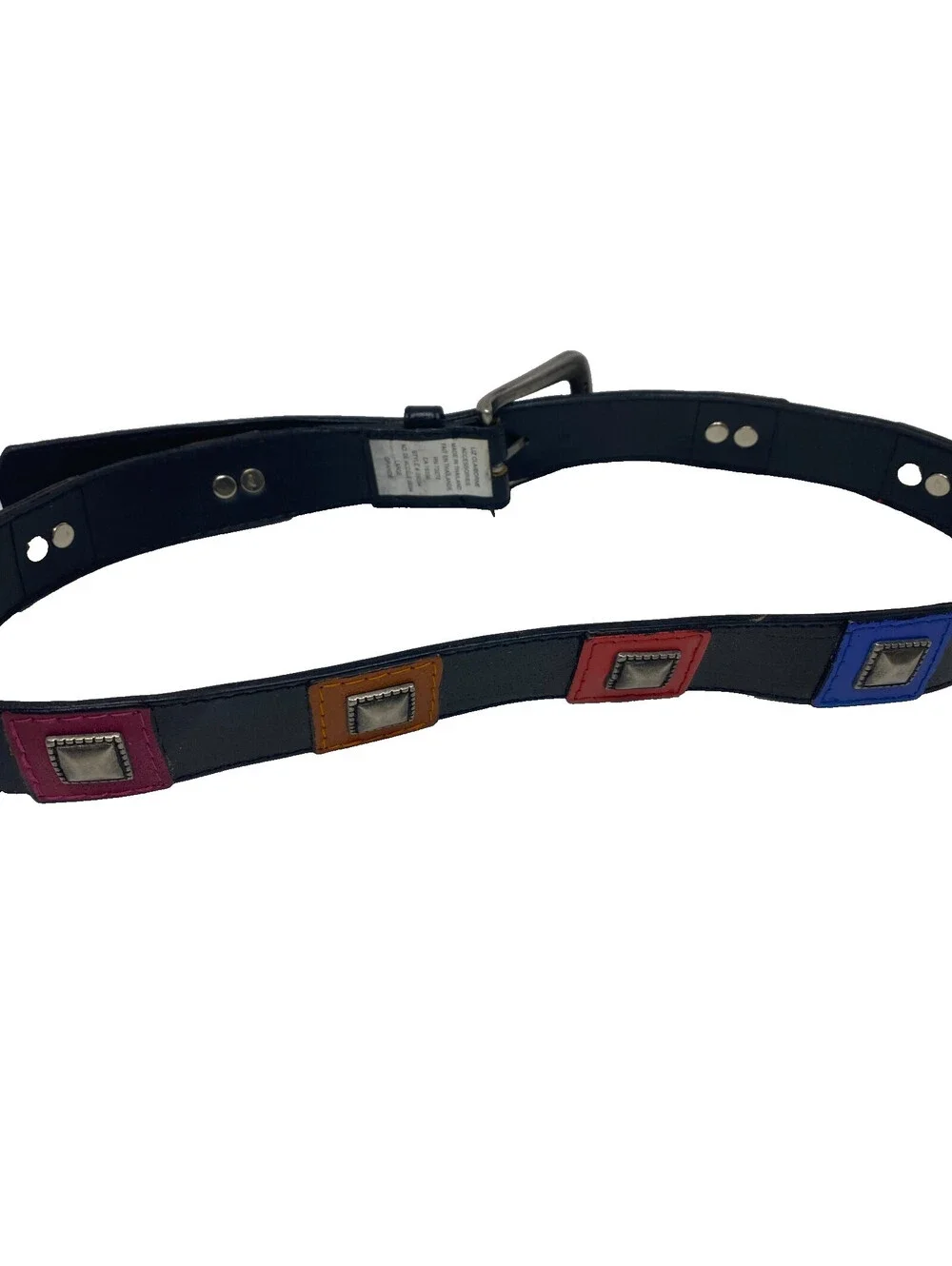 Liz Claiborne Vintage 90s Black Leather Color Block Studded Belt Womens Large